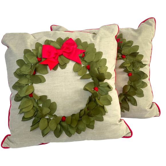 Storehouse Christmas Holiday Wreath Pillows Set Of 2 18in X 18in - Picture 4 of 5